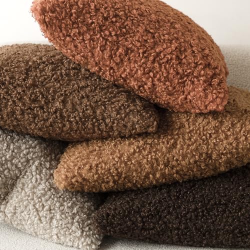 Image of Foindtower Set of 2 Curly Teddy Wool Pillow Covers Decorative Boucle Textured Lumbar Throw Pillow Faux Fur Sherpa Pillowcases Sheepskin Fuzzy Cushion Case for Sofa Bedroom Car 12 inchx20 inch Burnt Orange
