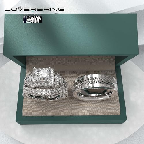 LOVERSRING 2pc His and Hers Couple Ring Bridal Sets Women Man Titanium Band Wedding Ring for Him and Her3