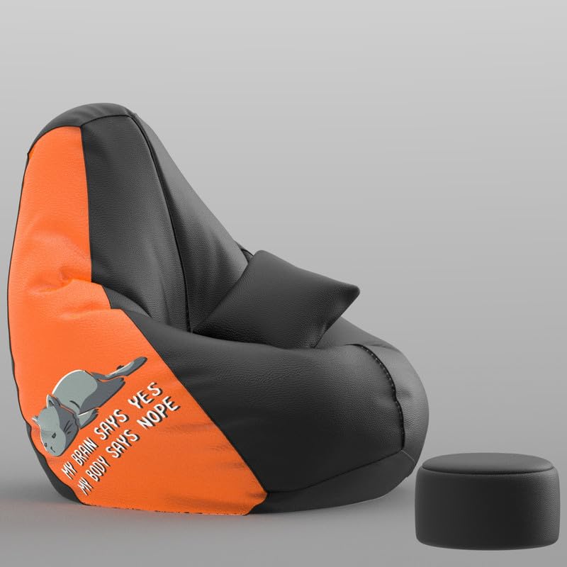 Image of Biggie Bean Bag with Beans Filled XXXXL Bean Bag with Free Cushion and Footrest - Official : PrintZen Combo (Matching Color : Printed, My Brain Says Yes-Black)