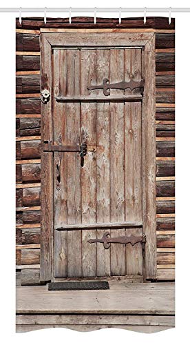 Casepillows Rustic Stall Shower Curtain, Timber Rustic Door in Wall of an Old Log House Ancient Abandoned Building Entrance Gate, Fabric Bathroom Decor Set with Hooks, 36 W x 72 L inches, Brown