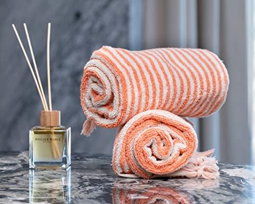 Striped Hand and Bath Towels for Bathroom | Set of 2 Hand Towels | Organic Turkish Cotton | Large Soft Plush Fluffy Absorbent Ribbed Bath Towels (Hand Towel Set, Pink)