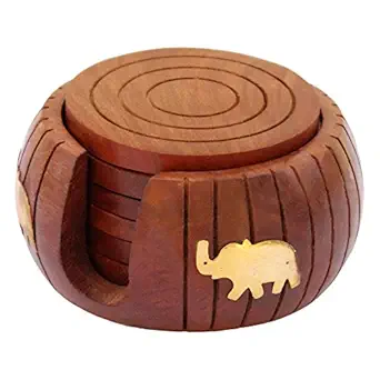 ITOS365 Wooden Drink Coasters Wood Table Coaster Set of 6 for Tea Cups Coffee Mugs Beer Cans Bar Tumblers and Water Glasses
