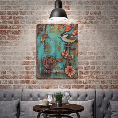 Décoration murale industrielle en fer vintage avec fleur de mésange rétro - 4