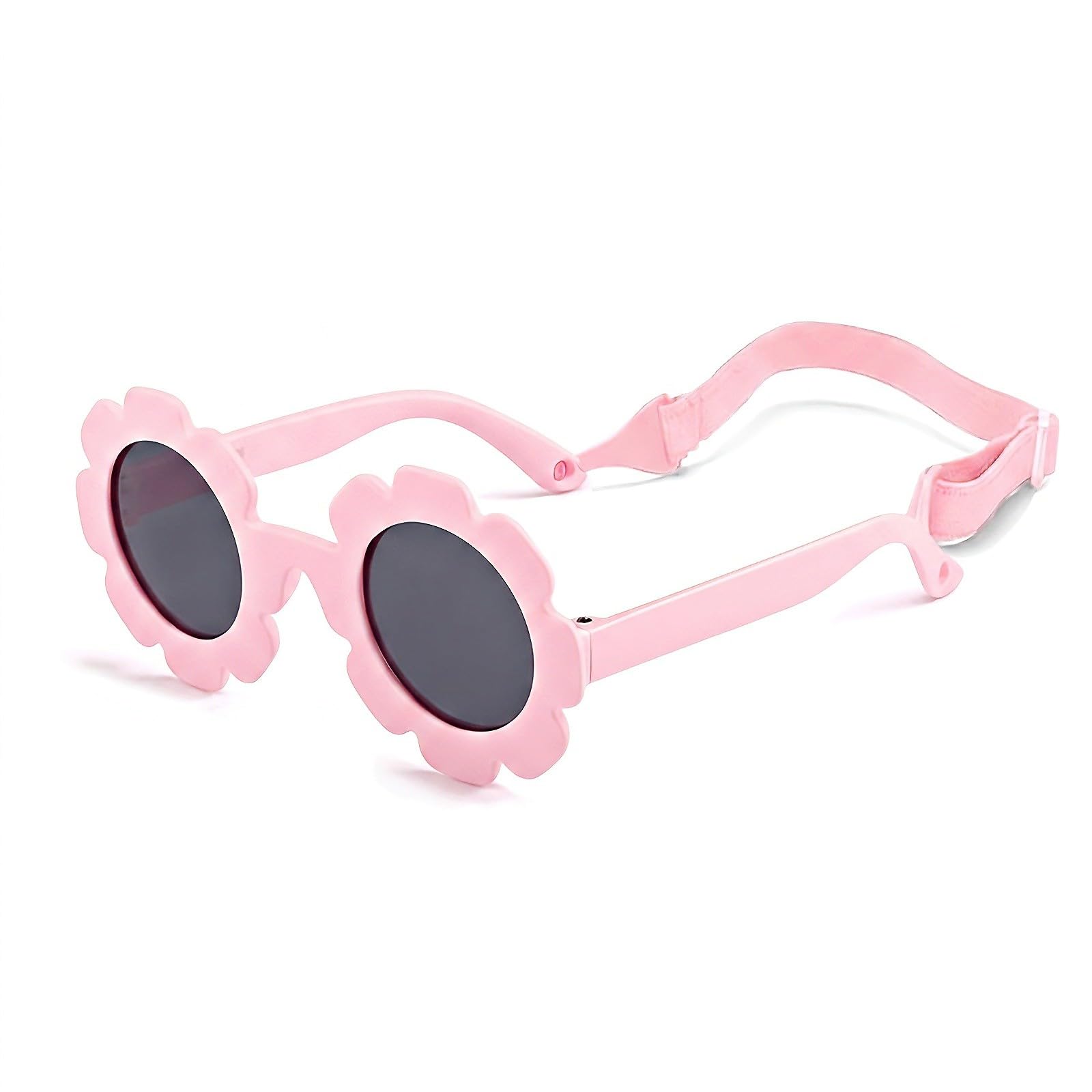 Gafas de Sol Bebe 0-3 Años con Correa de Silicona, gafas sol niña con Diseño de Flor, Protección UV para Bebés y Niños Pequeños, Montura Flexible y Suave para Playa y Verano, Rosa