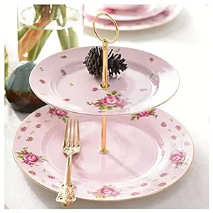 Cake stand English Cake Stand Afternoon Tea Snack Stand Pastry Fruit Stand Living Room Ceramic Creative Bone China Double Fruit Plate Dessert stand (Color : B)