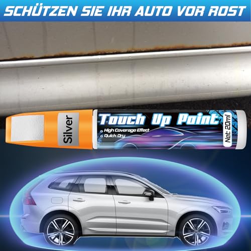 prowithlin Lackstift Auto 2 Stück - Professioneller Lackstift für Auto Kratzer - Schnelltrocknend und Präzise Reparatur - Auto Lack Reparatur Stift, 40ml (2 Stück, Silber)
