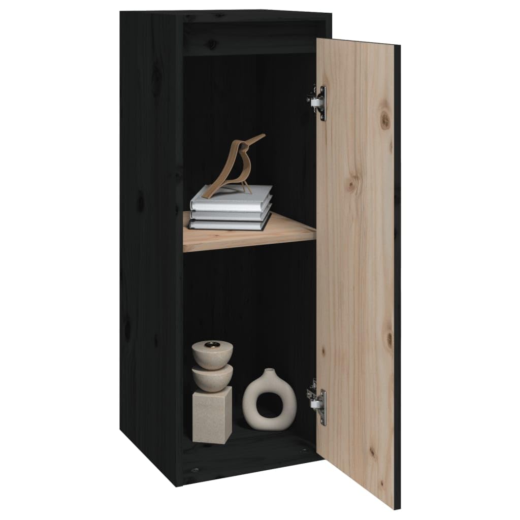Black Solid Pine Wood Floating Wall Cabinets, Set of 2 | Measuring 30x30x80 cm, these wall-mounted units organize books and decor in your living room, hallway, or media center.