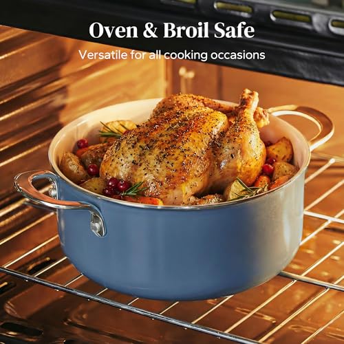 Image of Redchef Ceramic Stock Pots Set 5QT, Sauce Pan with Lids(2.5QT /3.5QT), Induction Cooking Pot Set,Ceramic Pots with Stay Cool Handle, Nonstick Cookware Set, PTFE /PFASFree, Dishwasher /Oven Safe (Blue)