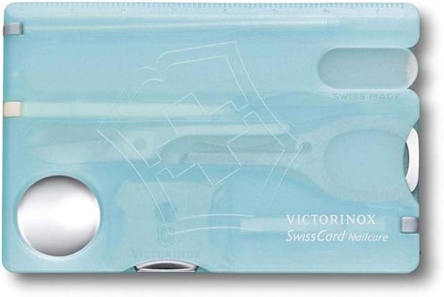 Victorinox Swiss Card Nail Care, Swiss Made Pocket Tool, Credit Card Size, 13 Functions, File, Scissors, Blue Transparent