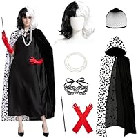 Beeoecm Disfraz Cruella Devil Mujer, 7 Piezas Capa Cruella de