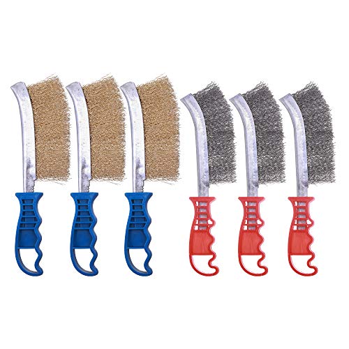 Mixiflor 6 Pack Scratch Wire Brushes Set Stainless Steel Brass Wire Brush for Automotive, Cleaning Welding Slag Rust Scrubbing Brush