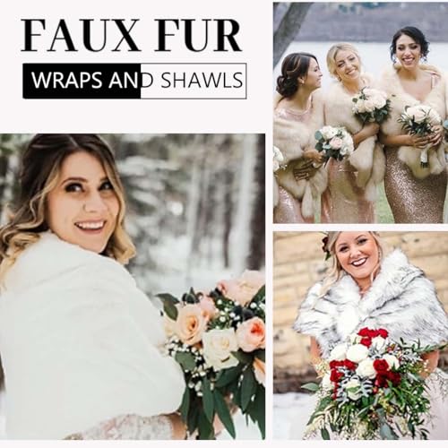 CanB Women's 1920 Faux Fur Stole Bridal Winter Fur Wraps and Shawls Wedding Faux Mink Shrug for Bridesmaids3