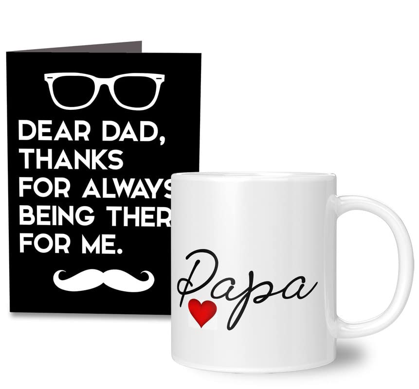 Printed Dad Microwave Safe Coffee Mug 350ml with Greeting Card | Happy Birthday, Anniversary, Father's Day & Return Gifts for Papa, Daddy & Loving Ones (MCG20)