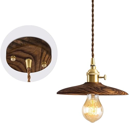 Apliques de pared creativo colgante de madera retro con enchufe de lámpara de latón, lámpara de montaje colgante rústica ajustable para cocina, isla