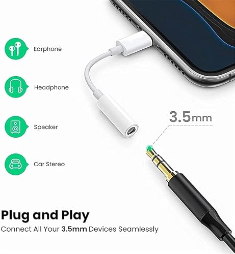 3 Pack Lightning To 3.5 Mm Headphone Jack Adapter, [Apple Mfi Certified] Iphone 3.5Mm Headphones/Earphones Jack Aux Audio Dongle Adapter Compatible For Iphone 14 13 12 11 Xs Xr X 8 7 Support All Ios #TOP2