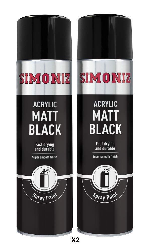 Simoniz Black Acrylic Matt Spray Paint 2X 500Ml