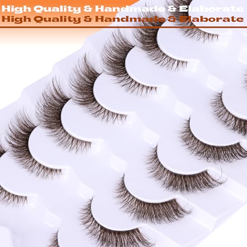 Brown Lashes False Eyelashes Natural Look Wispy Fox Eye Lashes Fluffy Lashes Fake Eye Lashes Cat Eye Strip Lashes Clear Band Brown Eyelashes Extensions by GVEFETIEE 7 Pairs - Image 5
