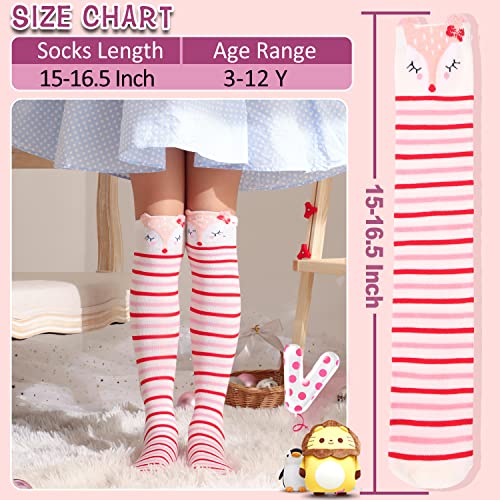 Image of MOGGEI 6 Pairs Kids Girls Knee High Socks Gift Long Crazy Silly Tall Funny Boot Cute Animal Child Fun Socks
