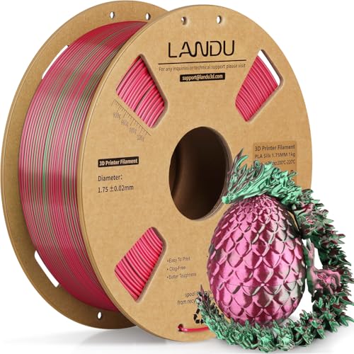 Image of LANDU Silk Dual Color PLA Filament 1.75mm 1KG, 3D Printer Filament Dimensional Accuracy + /- 0.02mm, Coextrusion Filament PLA Shiny Filament Fits for Most FFF 3D Printers,1KG Spool (2.2lbs) Red Green