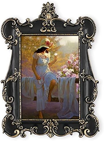 IAMOY 5x7 Picture Frames, Victorian Style Picture Frames for 5 x 7 Photo, Wall and Tabletop Frame w/Glass (Black & Gold Finish)