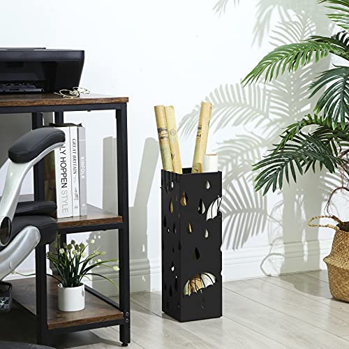 Songmics Metal Umbrella Stand, Square Umbrella Holder With Water Tray And Hooks, 6.1 X 6.1 X 19.3 Inches, Black Uluc49B #TOP3