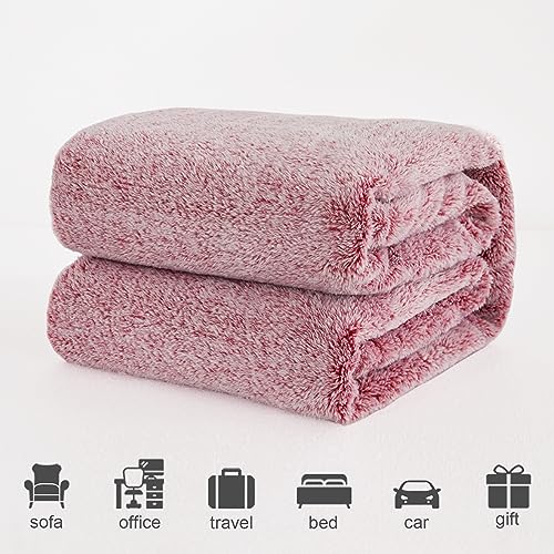 Image of Exclusivo Mezcla Plush Fuzzy Fleece Bed Blanket Queen Size, Super Soft, Fluffy and Warm Blankets for Couch, Bed, All Season (Mixed Deep Red, 90x90 inches)