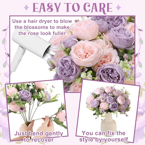 Image of 8 Pack Pink, Purple Peonies Artificial Flowers, Fake Silk Hydrangea Bouquet for Bridal Wedding Home Table Decor Reusable Dining Opening Ceremony Birthday Arrangement Faux Floral