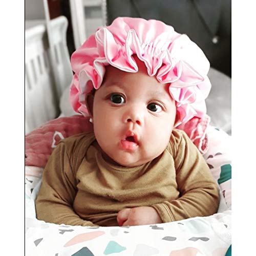 Akiss Reversible Satin Silk Sleep Hair Bonnet For Newborn Baby Girl Boy (Taffy/White, 1~3 M) #TOP3