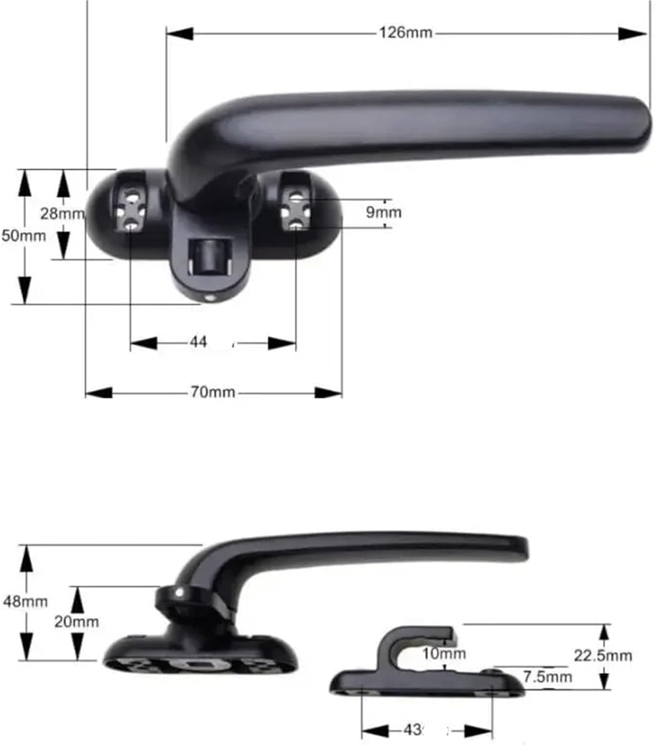 4 Pcs Universal Casement Window Handle Door Handles Wheel Lock with Buckle Aluminum Alloy Turning for Doors and Windows(Black Left)