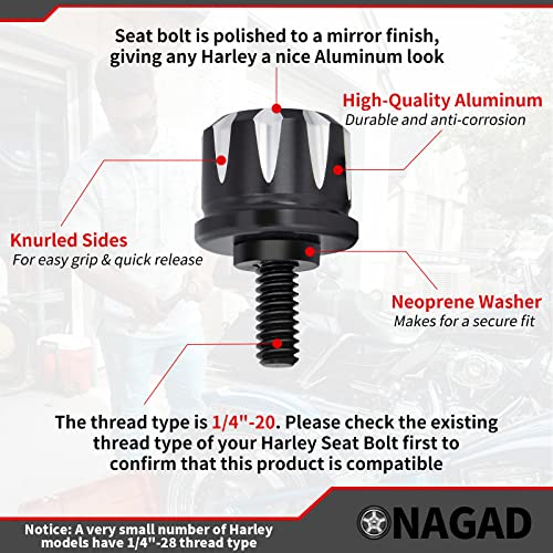 Seat Bolt Screw With Knob Cover Tab, Aluminum Rear Fender Seat Screw Quick Mount For Harley Davidson Sportster Touring Softail Dyna 1996-2021 (Pack Of 2 Set) #TOP4