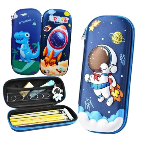 Genérico Estojo Escolar 3D Volta As Aulas Escola Menino Azul Astronauta 36 Lápis Canetinha Giz Tesoura Cola