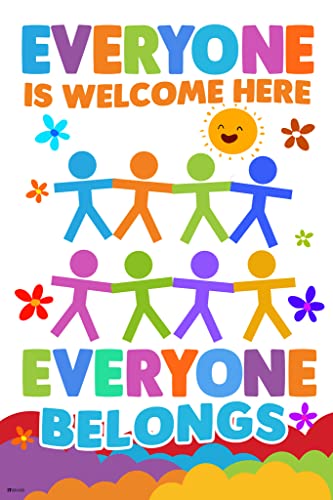 Image of Everyone Is Welcome Here Everyone Belongs Rainbow Classroom Educational Teacher Supplies School Decor Teaching Toddler Kids Elementary Learning Diversity Cool Wall Art Print Poster 12x18
