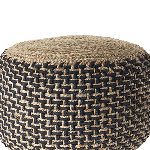 Lr Home Natural Jute And Black Pouf 18" X 18" X 12" #TOP1