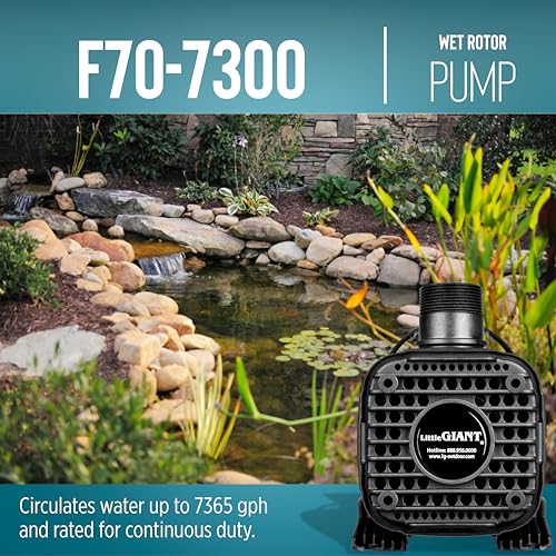 Image of Little Giant 566729 7365 GPH Wet Rotor Pump with 40-Ft. Cord for ponds up to 7300 Gallons, Black, F70-7300
