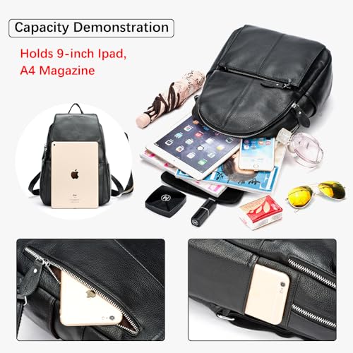 Image of 15 Colors Real Soft 100% Genuine Leather Women Backpack Fashion Ladies Travel Bag Preppy Style For Woman (Black)