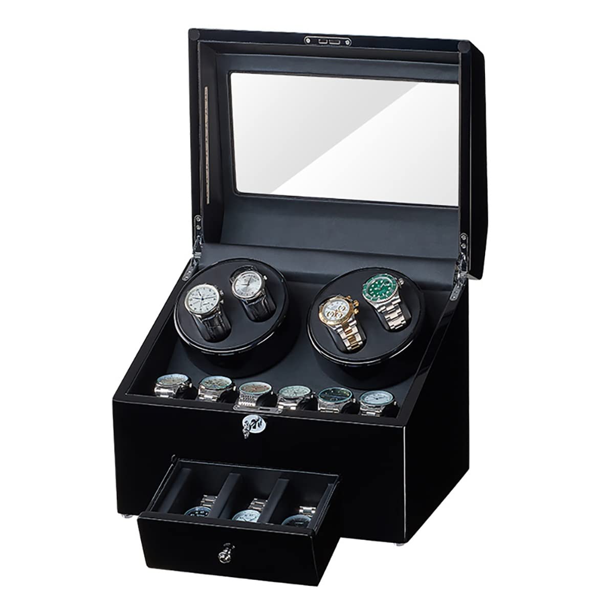 MYUYEE Technology Automatic Watch Winder For 4+9 Watch Storage Display Box With Quiet Japanese Motor In Wood Shell Watch Box Organizer (F)
