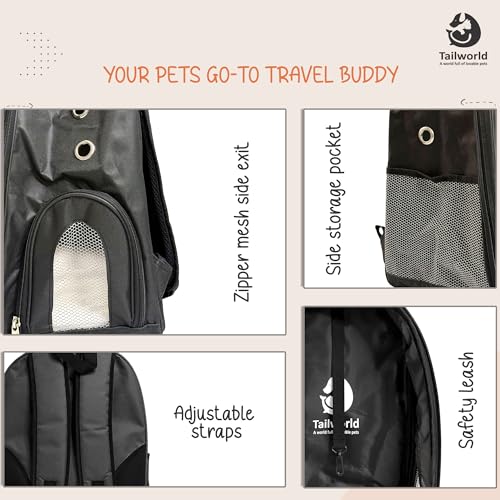 Image of Portable Pet Carrier Backpack for Cats & Small Dogs - Transparent Window, 9 Air Vents, Breathable Mesh, Built-in Safety Leash, Lightweight Travel Bag for Outdoor & Travel (Black)