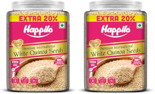 Image of Happilo Premium International White Quinoa Seeds Jar 1000g +200g (20% Extra), Source of Plant-Based Protein, Dietary Fiber, Nutrient-Rich Superfood (Pack of 2)