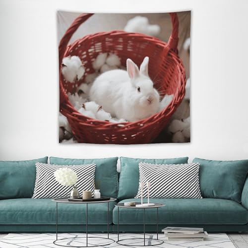 Tapisserie murale bohème lapin pour créer une ambiance cocooning et esthétique dans votre salon