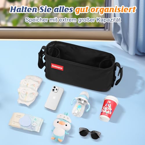 Guiseapue Universal Kinderwagenorganizer: Getränkehalter/Becherhalter für Kinderwagen Buggy Organizer Zubehör, Großer Kapazität Kinderwagentasche, Baby Erstausstattung Neugeborene