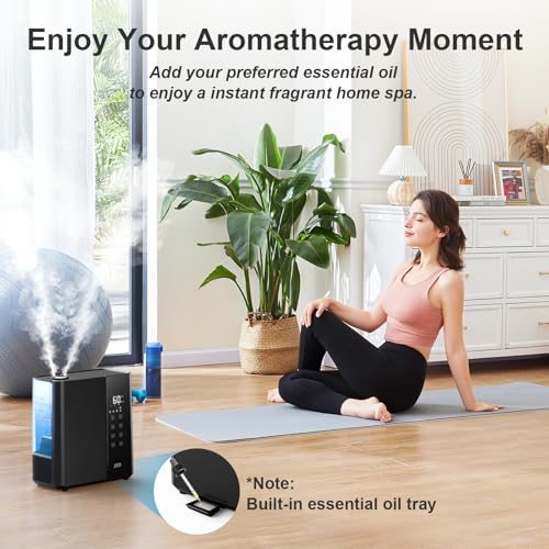 JRD Warm & Cool Mist Humidifiers for Bedroom 5L, Quiet Ultrasonic Air Humidifier Fast Symptom Relief, 50H Runtime, Oil Diffuser, 12H Timer, 7 Color Light for Large Room, Office, Baby, Plants-Black