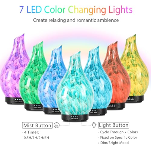 Image of EQUSUPRO 120ml Essential Oil Diffuser, Ultrasonic Aromatherapy Diffuser with Handmade Crystal, BPA Free, Waterless, Auto Shut-off Timer, 7 Color Changing LED Setting (Blue /Patchwork)