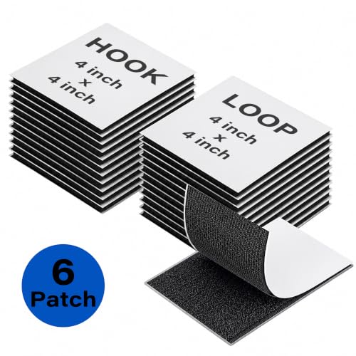 Image of BONZELLA 6 Pcs Self Adhesive Hook and Loop Strip Tape, 4 x 4 In Industrial Strength Interlocking Hook Loop Sticker, Multipurpose Double Sided Hook & Loop Tape for Crafting & Hanging 10cm x 10cm, Black