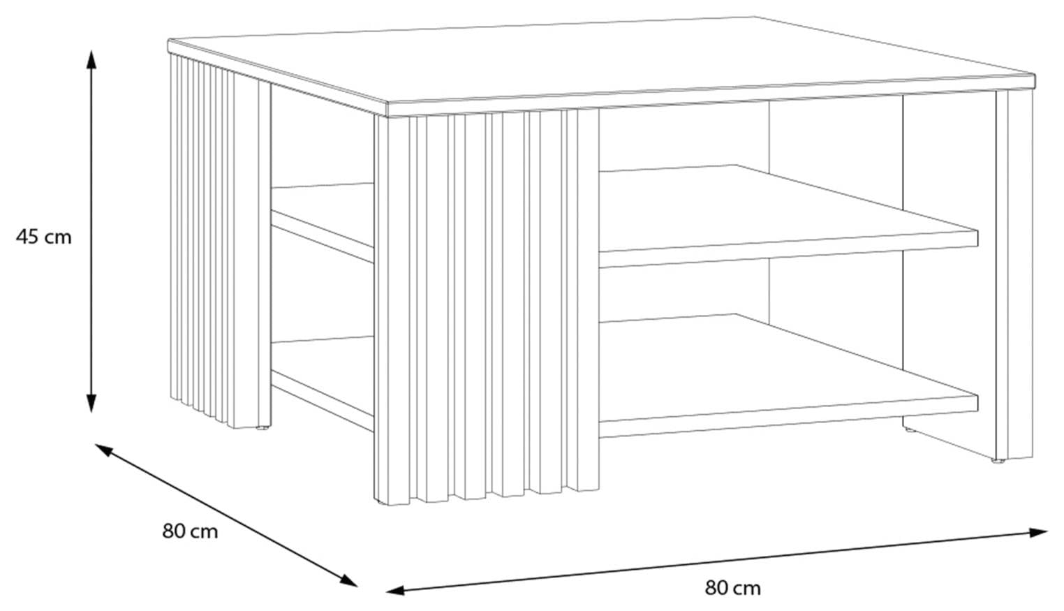 Forte JOAKIMIS Couchtisch 80, Skandi-Stil Couchtisch mit Ablagefach, Lamellendetails, Holzwerkstoff, Mauvella Eiche Holzdekor/Schwarz, 80 cm breit x 45 cm hoch x 80 cm tief