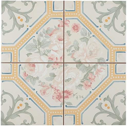 SomerTile FPEVLURE Victoriano Ceramic Floor and Wall, 13" x 13", Green/White/Yellow/Pink/Blue Tile