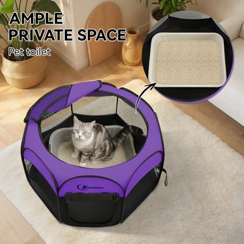 Image of Siedihit Dog Cat Playpen, Puppy Pet Playpen, Small Dogs Tent Crates Cage Indoor /Outdoor, Portable Pop Up Dog Kennel Playpen with Carrying Case for Dogs /Cats /Rabbits,Purple