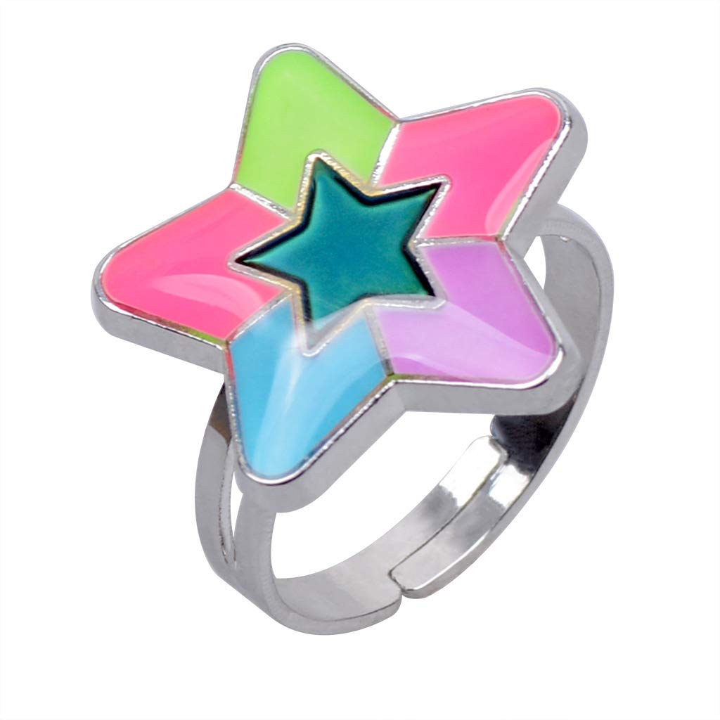 COLORFUL BLING Peace Mood Rings with Moon Love Heart Star Butterfly Pattern Color Changing Luminous Finger Ring for Women Cartoon Jewelry
