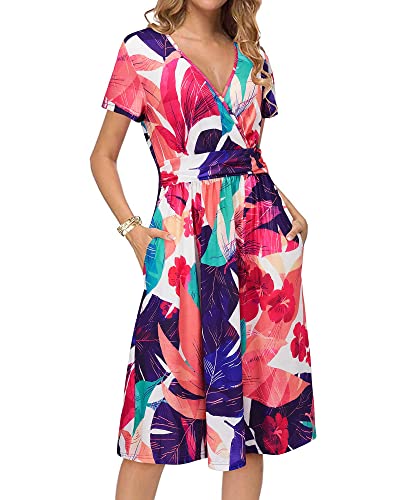 Image of Newshows Women's Pockets Wrap V Neck Floral Summer Vacation Casual Sundress | Wrinkle Free, Stretchy, Summer Beach Floral Sundress 2026, Casual Dress for Vacation, Guaduation, Side Pockets, A-line