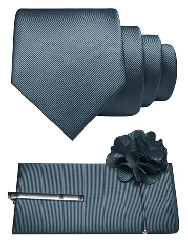 Image of JEMYGINS Formal Necktie Solid Color Tie and Pocket Square with Tie Clip Lapel Pin Sets for Men 4PCS