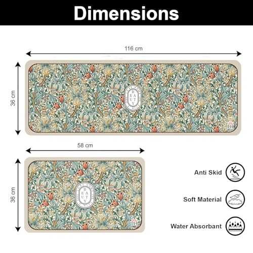 Image of Luxe Home Kitchen Mat Combo Beauty Floral Design Standing Desk Floor Mat Non Slip Kitchen Rugs, Comfort Runner Floor for Home Office, Sink & Laundry - White (116x36 & 58x36 cm PC-2)